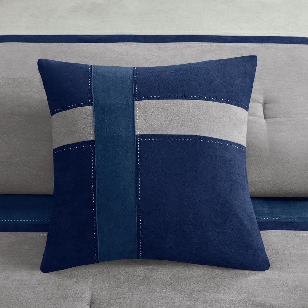 Blue and Beige Queen Reversible Microfiber Comforter Set