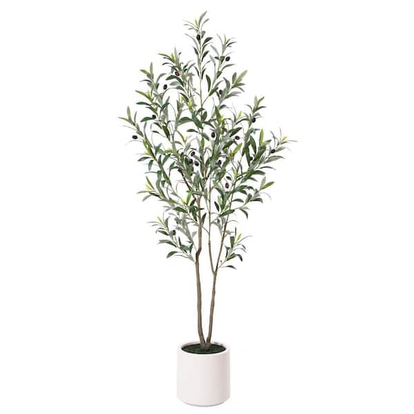 DR.Planzen 5 ft. Artificial Olive Tree with White Planter, Large Faux Olive Silk Tree for Indoor Home Decor and Housewarming Gift