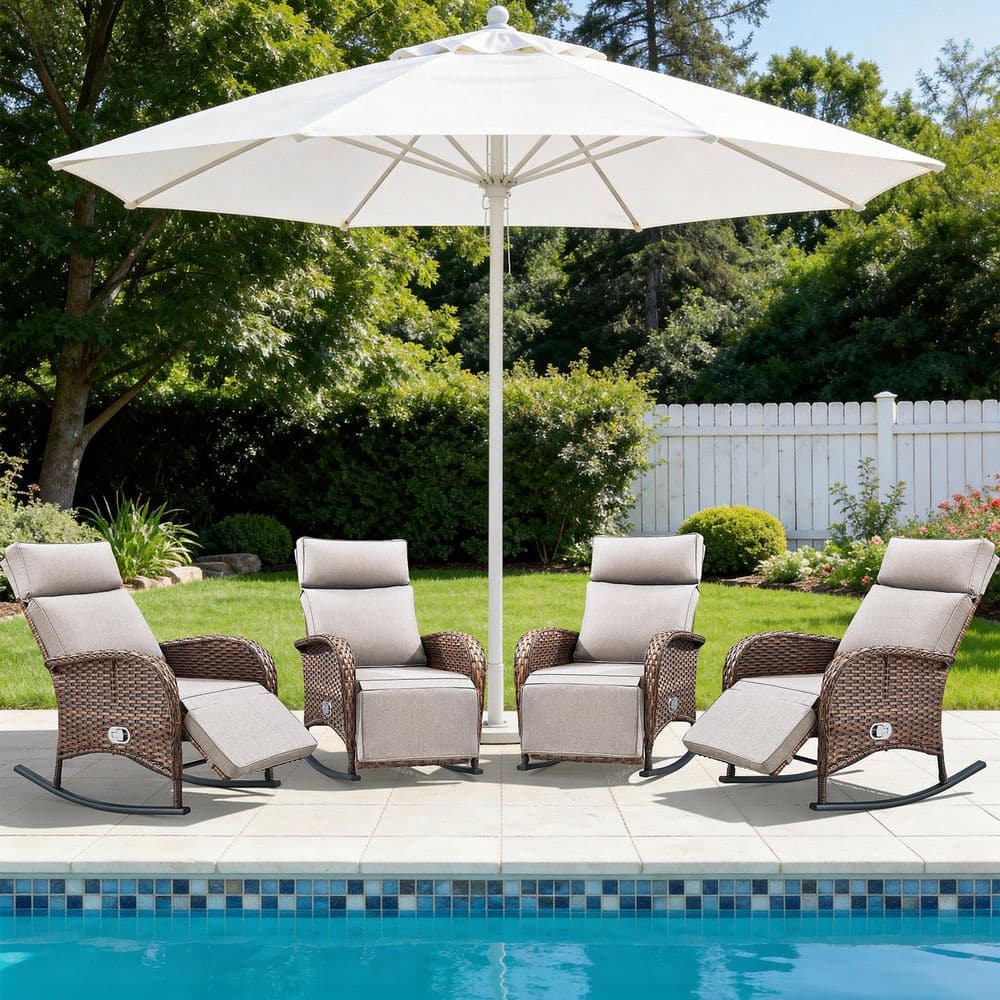 Carlos Brown 4-Piece Wicker Outdoor Rocking Recliner Chair, Patio Reclining Lounge Rockers with Beige Cushions price history on PriceWatchPro