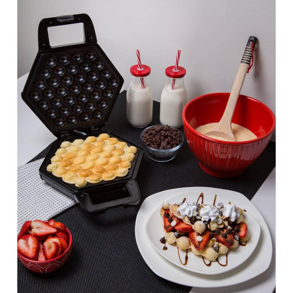Black Non-Stick Rotating Bubble Waffle Maker