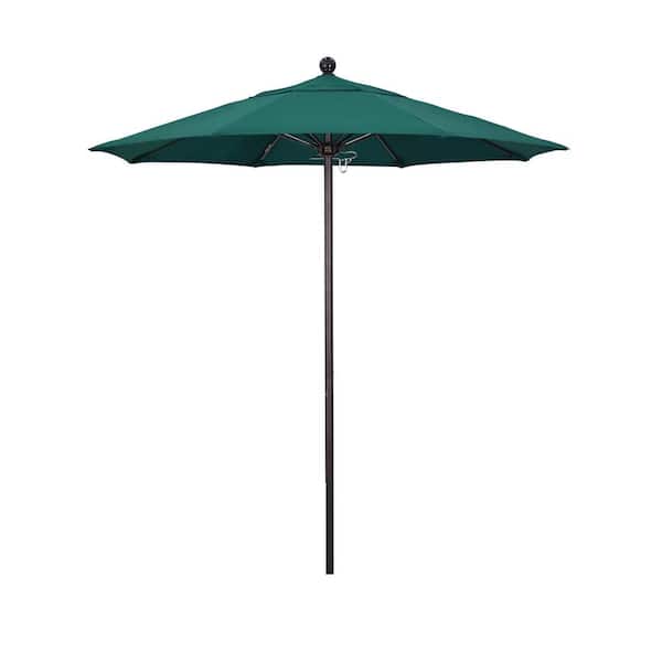 7.5 ft. Black Aluminum Commercial Market Patio Umbrella with Fiberglass Ribs and Push Lift in Hunter Green Olefin