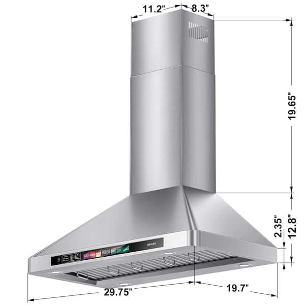 BRANO 30 in. 900 CFM Convertible Wall Mount Range Hood in