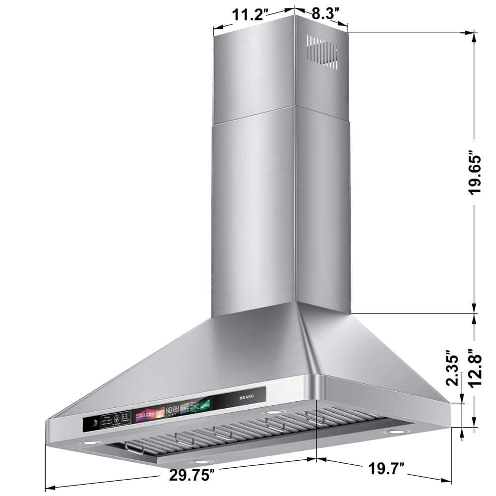 30 Inch Stainless Steel Convertible Wall Mounted Range Hood with Touch Control