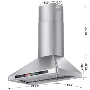 30 in. 900 CFM Convertible Wall Mount Range Hood in Stainless Steel 4 Speed Exhaust Fan and Voice/Gesture/Touch Control