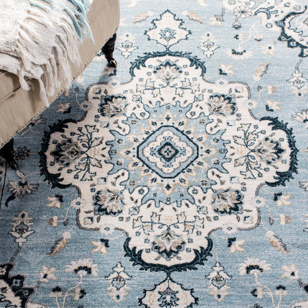 Light Blue and Cream Floral Medallion Area Rug