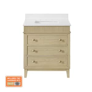 Danby 30 in. W x 22 in. D x 35 in. H Single Sink Bath Vanity in Platinum Oak Finish with Engineered White Marble Top