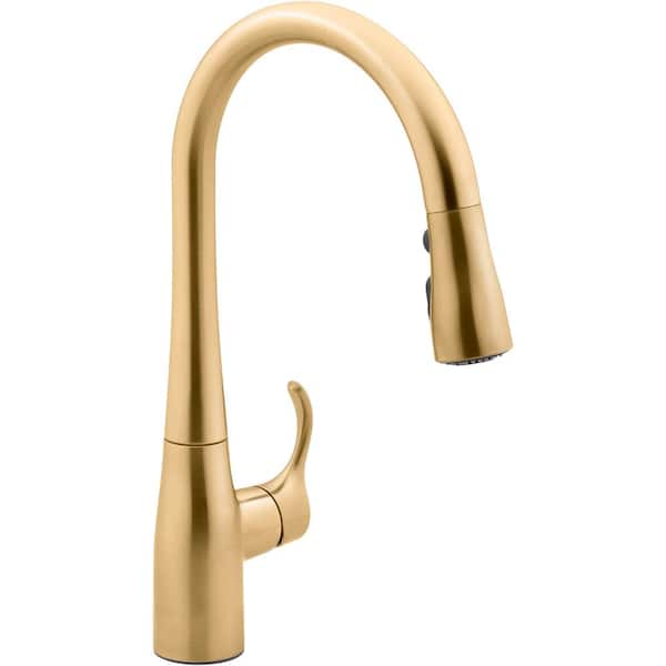 KOHLER Simplice Single-Handle Pull Down Kitchen Sink Faucet with in Vibrant Brushed Moderne Brass