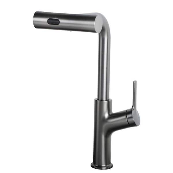 Gunmetal Black 14.3 in. H 360° Swivel Pull Down Sprayer Kitchen Faucet with 4 Spray Modes and Single-Handle Lever
