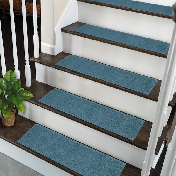 Trellisville Collection Solid Teal 9 in. x 28 in. Polypropylene Stair Tread Cover (Set of 15)