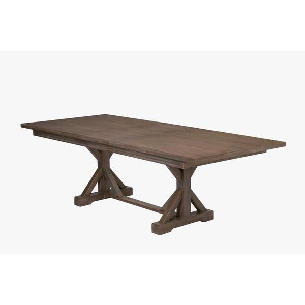 Best Quality Furniture Dom 9 Piece Rectangular Wood Top And Gray Rustic Walnut Dining Table Set D23d9 Gray Rustic Walnut Dining Table Set, Walnut Farm Table Trestle