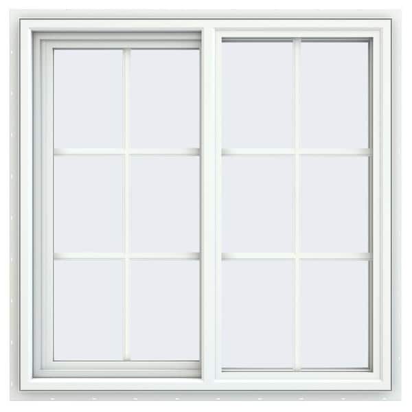 JELD-WEN 35.5 in. x 35.5 in. V-4500 Series White Vinyl Left-Handed Sliding Window with Colonial Grids/Grilles