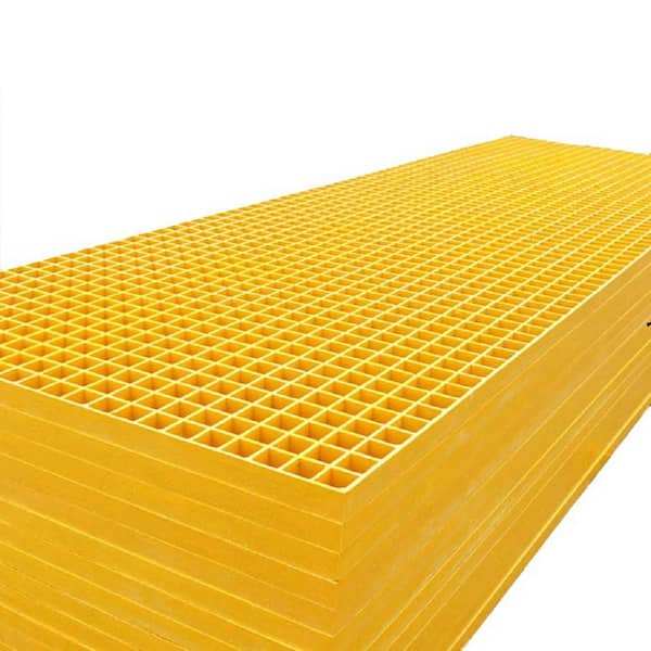 Wellco 1 ft. x 4 ft. x 1 in. Fiberglass Molded Grating, 1.5 in. x 1.5 in. x 1 in., Yellow