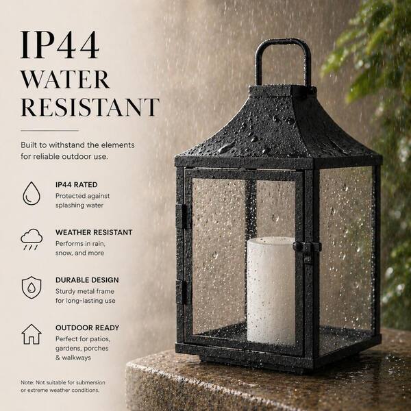 ALOA DECOR H12'' Outdoor Solar Lantern with Flickering LED Candle