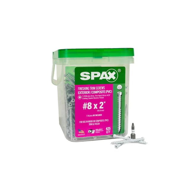 SPAX #8 x 2 in. Exterior/Interior Trim Head Wood Composite Screws White Powertrim Torx T-Star Plus(425 Each)Pail Bit Included