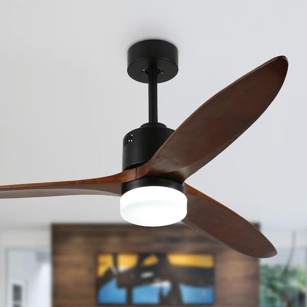 Oaks Aura Novella 52in. LED Scandi Solid Wood Ceiling Fan With Light,Latest 6-Speed DC Motor,Solid Walnut and Matte Black
