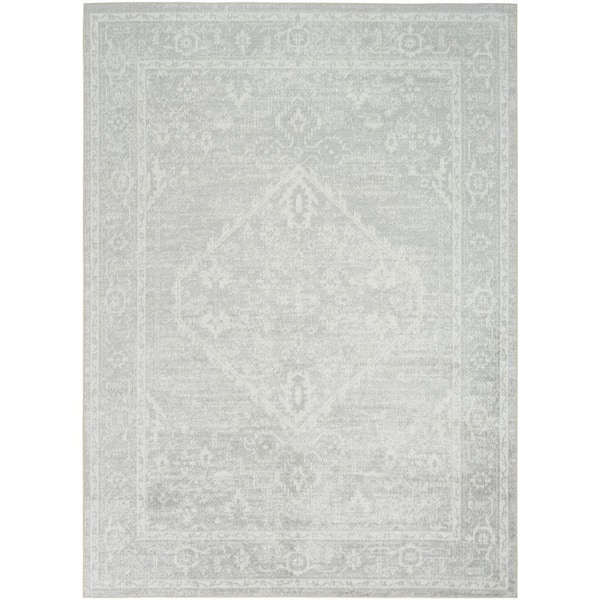 Nourison Astra Machine Washable Light Grey 5 ft. x 7 ft. Center medallion Traditional Area Rug