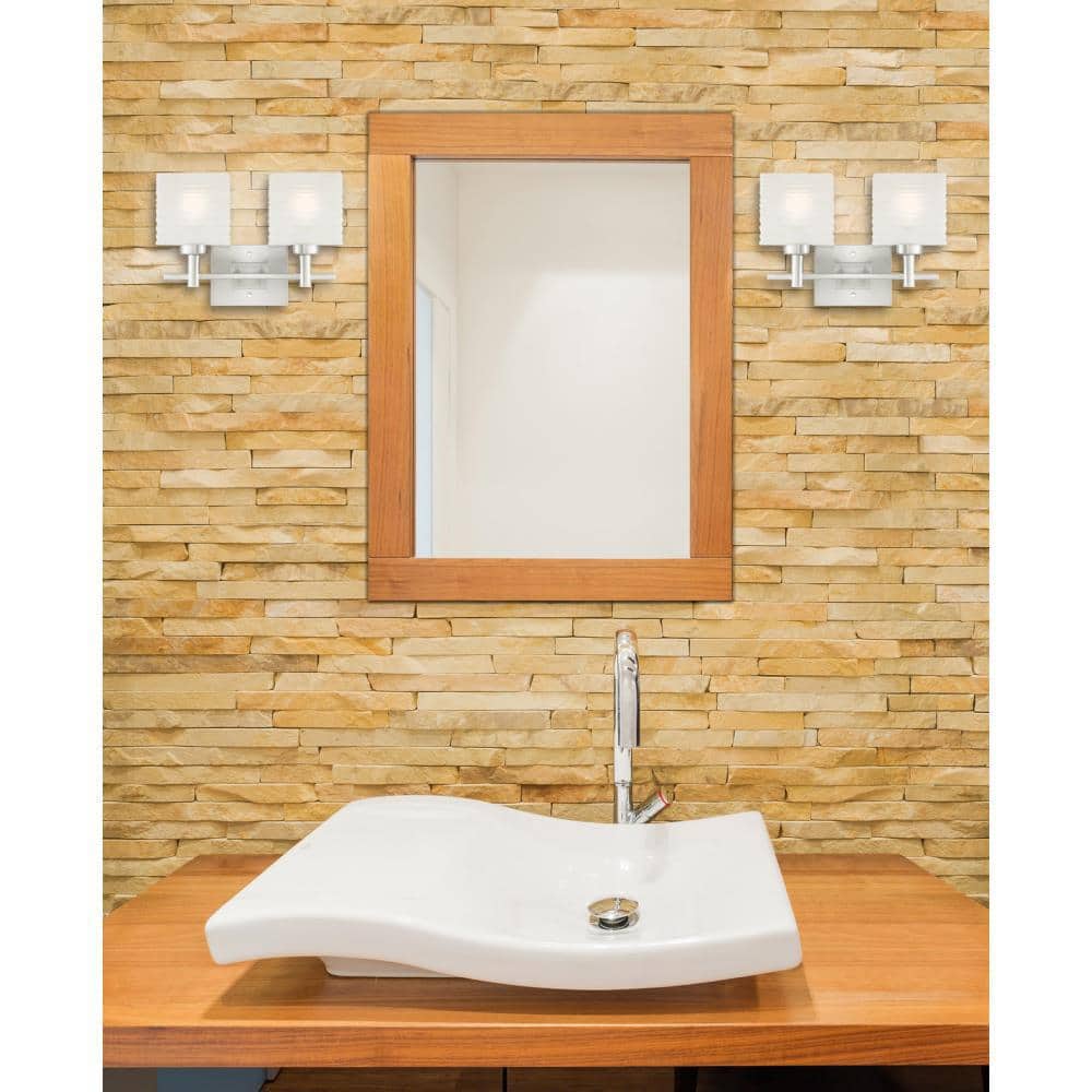 Brushed Nickel Two-Light Wall Fixture with Rippled Glass Shades