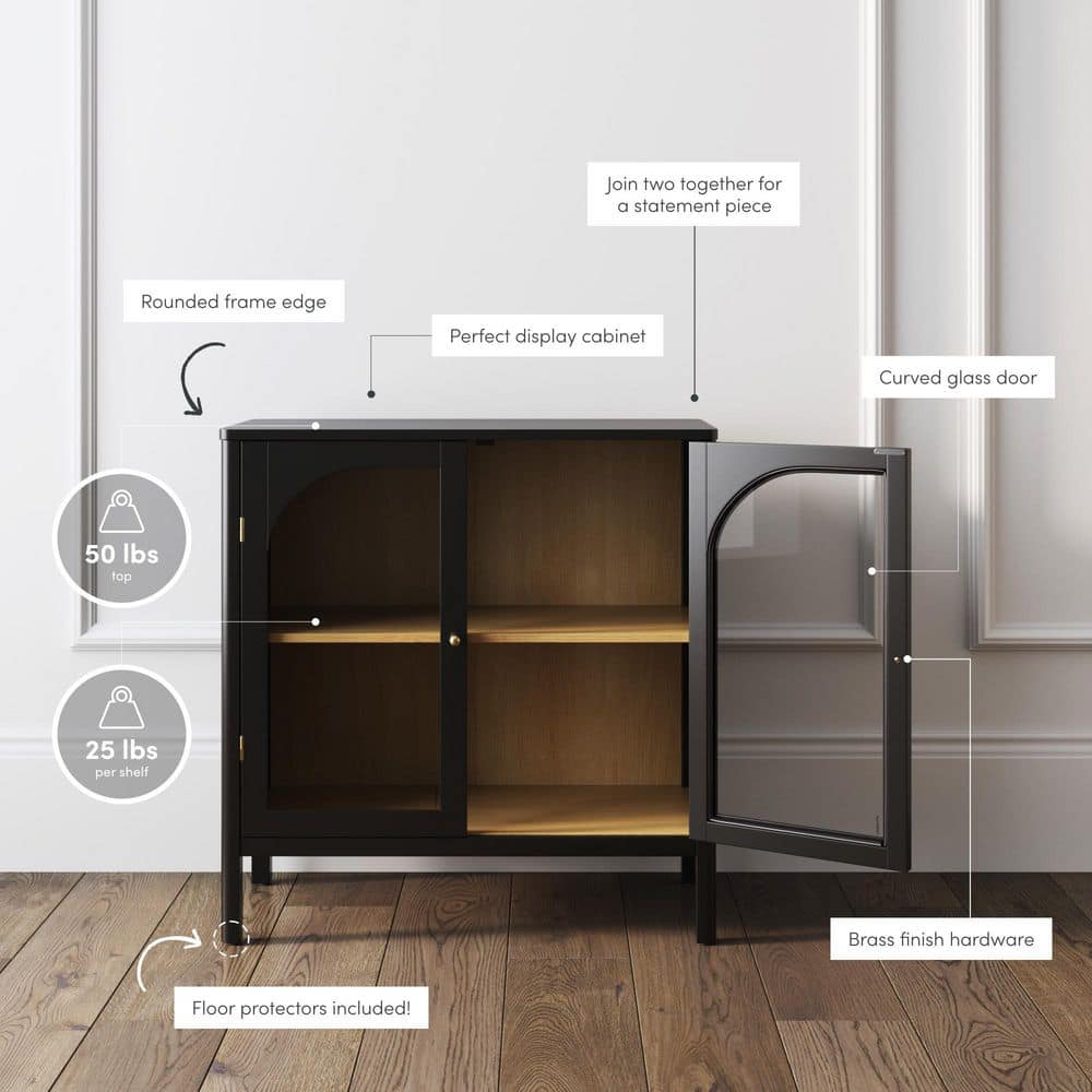 Mason 31'' Black and Oak Sideboard with Glass Doors
