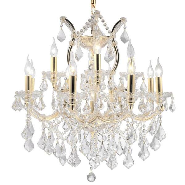 Worldwide Lighting Maria Theresa Collection 13-Light Polished Gold and Crystal Chandelier