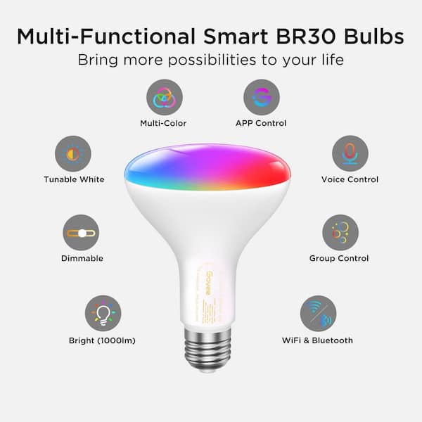 11.5-Watt Equivalent Multicolor BR30 Dimmable Smart LED Light Bulb (6-Pack)