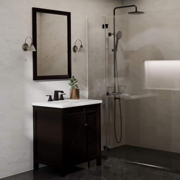 Marsyas 30 in W x 22 in D Brown Bath Vanity, White Quartz Countertop and 28 in Mirror