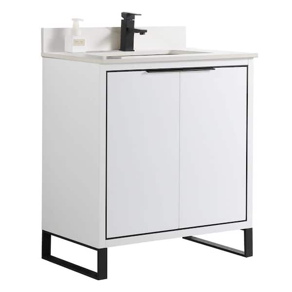 FINE FIXTURES Opulence 30 in. W x 18 in. D x 33.5 in. H Bath Vanity in White Matte with White Carrara Single sink Top