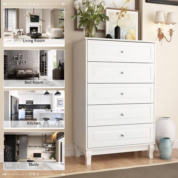 FUFU&GAGA 5-Drawer White Wood Chest Drawer Dresser Storage Cabinet Organizer  with Metal Leg 41.1 in. H x 23.6 in. W x 15.7 in. D KF200157-02 - The Home  Depot