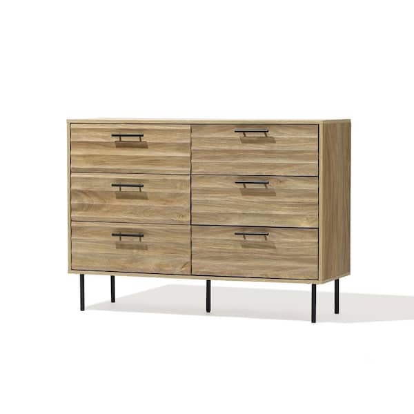 Brown and Black 6-Drawer Mid-Century Modern Wave 20.7 in. Wide Dresser