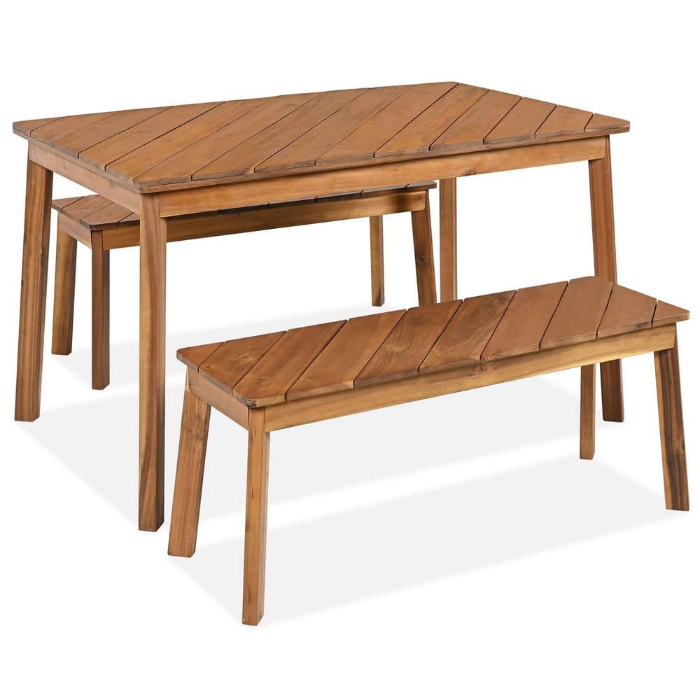 Brown 3-Piece Wood Outdoor Dining Set, Patio Furniture Set with 2-Benches price history on PriceWatchPro