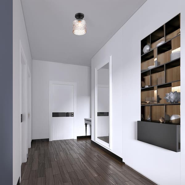 Ele 7.25 in. 1-Light Matte Black Transitional Entryway Semi-Flush Mount with Clear Glass Shade