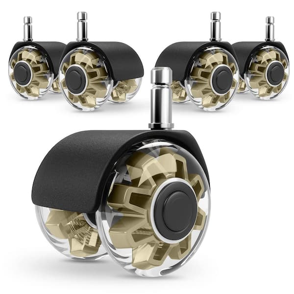Angel Sar 2 in. Heavy-Duty Mute Rubber Office Chair Caster Wheels Support 2200 lbs. for Hardwood Floors and Carpet, Gold (5-Pack)