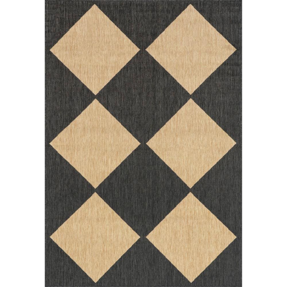 Loretta Dark Gray and Tan Synthetic 4' x 6' Area Rug