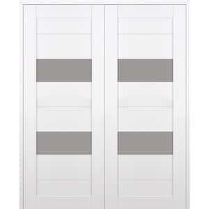 Berta 48 in. x 80 in. Both Active 2-Lite Frosted Glass Snow White Wood Composite Double Prehung Interior Door