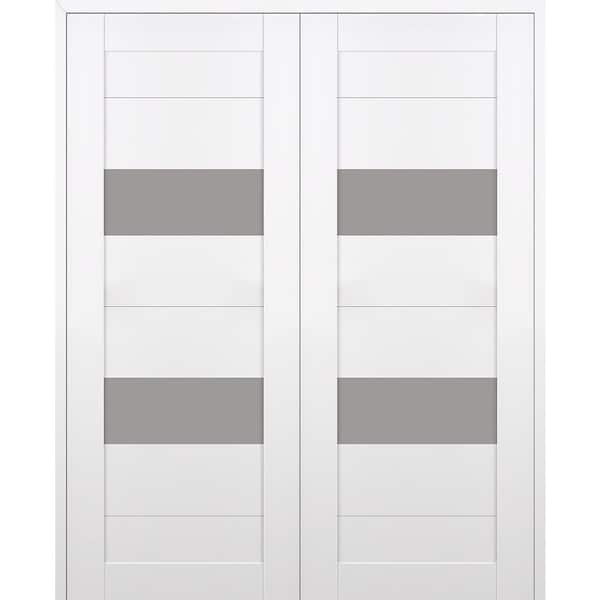Belldinni Berta 72 in. x 96 in. Both Active 2-Lite Frosted Glass Snow White Wood Composite Double Prehung Interior Door
