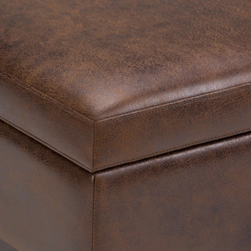 Owen Distressed Chestnut Brown Faux Leather Square Storage Ottoman