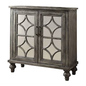 36 in. Weathered Gray Storage Cabinet with 2 Doors and Diamond Mirror Trim