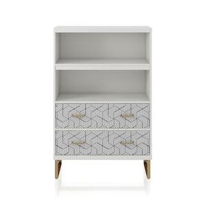 Scarlett 47.25 in. White 2-Shelf Bookcase with Drawers