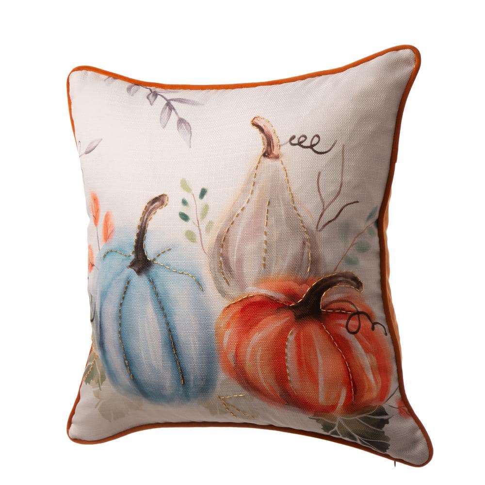 Autumn Harvest Embroidered Pumpkin Polyester Pillow Cover