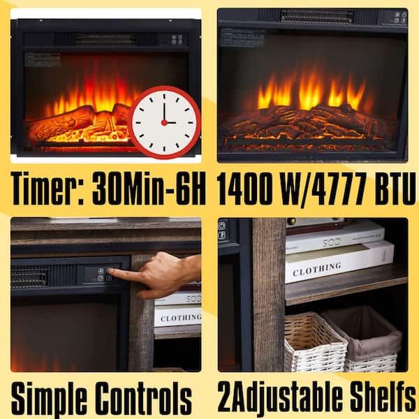 58 in. TV Stand with 23 in. Electric Fireplace Insert,Antique Brown, Fits TVs up to 65 in.,Ample Storage,Timer Settings