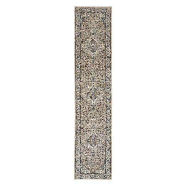 2 ft. x 16 ft. Gray Medallion Washable Area Rug