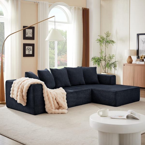 Boyel Living 105.2 in. Wide Straight Arm Chenille L-Shaped Minimalist Style Modular Sectional Sofa Set in Blue