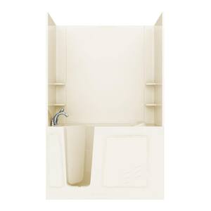NOVA Heated Rampart 5 ft. Walk-in Non-Whirlpool Bathtub with Easy Up Adhesive Wall Surround in Biscuit