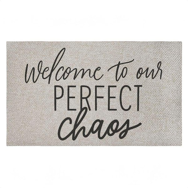 Welcome Perfect Chaos Brown 18 in. x 30 in. Polyester Non-Slip Outdoor Door Mat