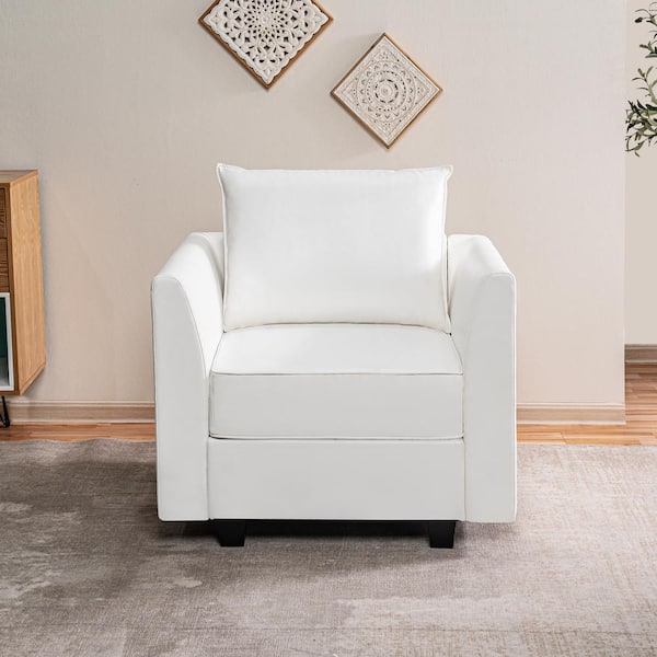 HOMESTOCK 35.43 in. Faux Leather Modern Accent Chair with Storage for Sectional Sofa in. Bright White