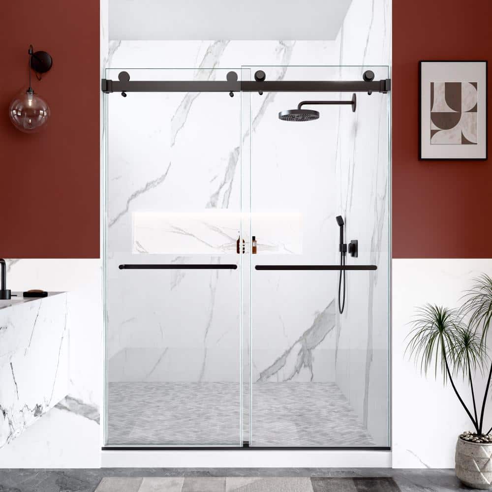 "56 in.-60 in.W x 80 in.H Frameless Double Sliding Shower Door in Matte Black Finish with 3/8""in. Tempered Glass" price history on PriceWatchPro