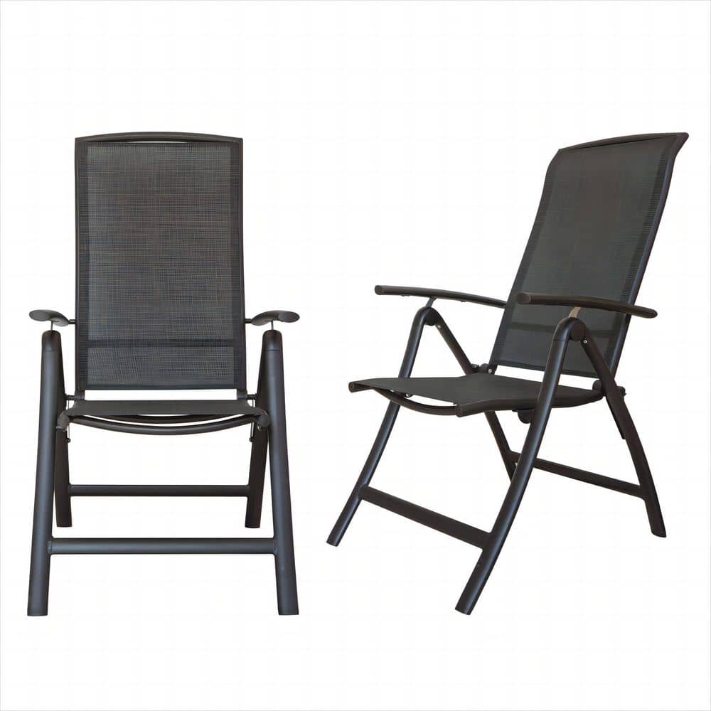 2-Piece Brown Aluminium Folding Patio Chairs, Adjustable High Backrest, Out