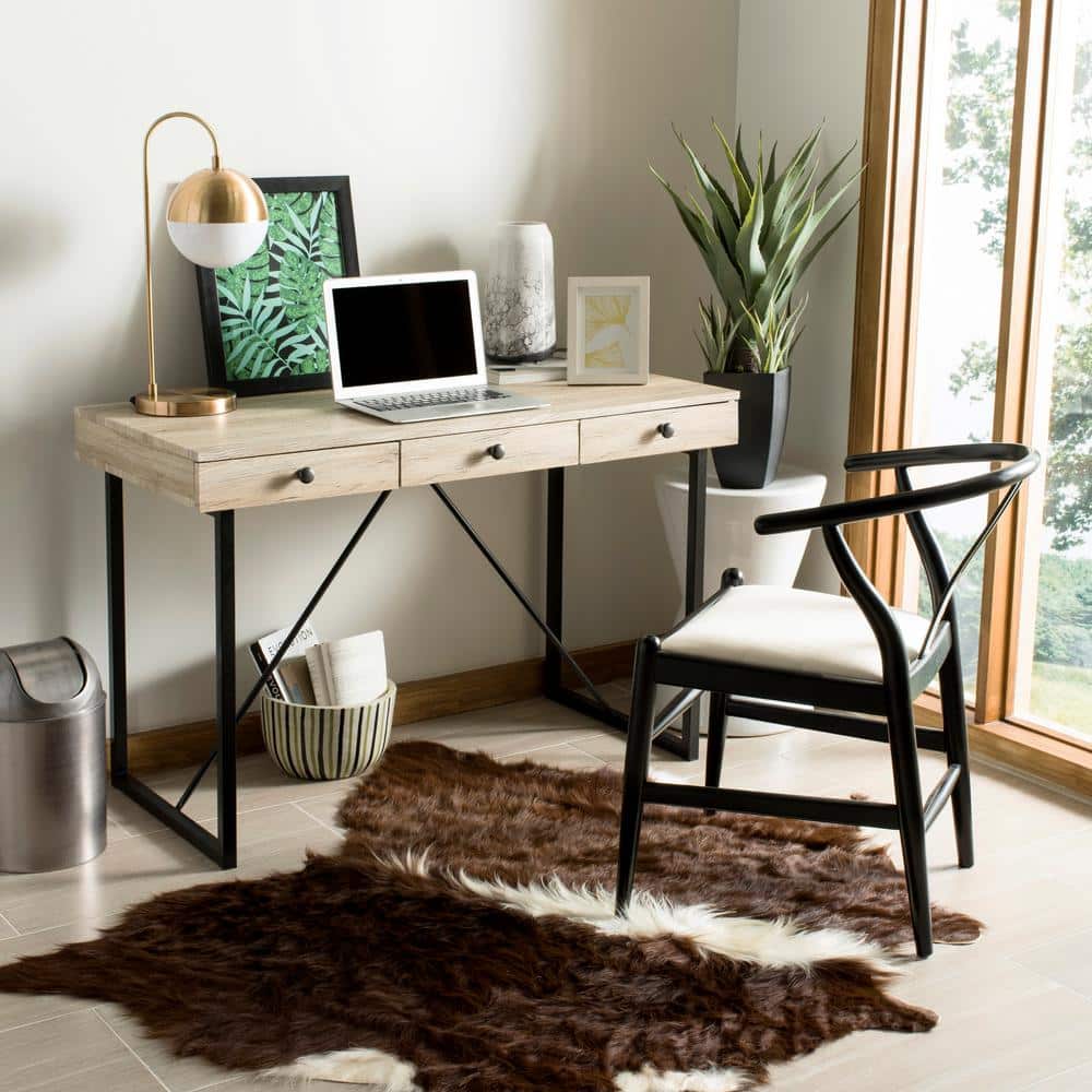 Transitional Black and Oak 3-Drawer Home Office Desk