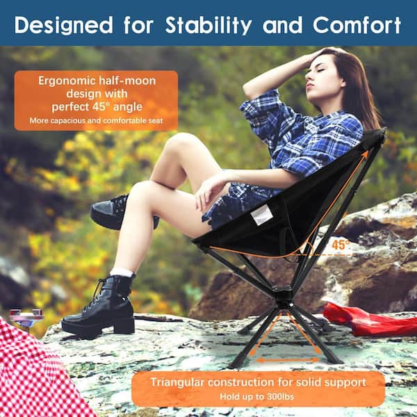 Angel Sar Portable Black 360° Swivel Camp Chair, Aluminum Folding