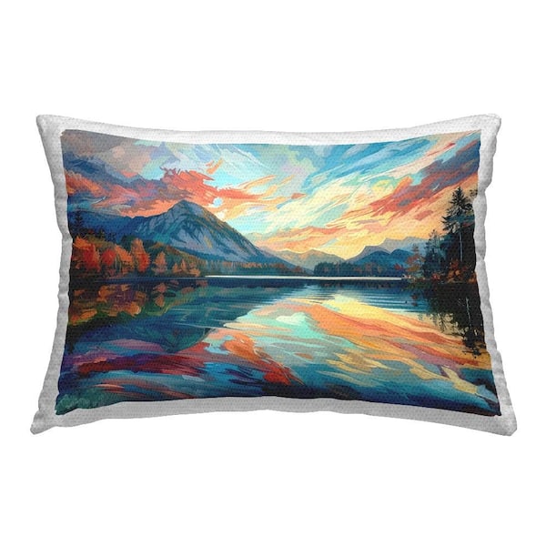 Stupell Industries Abstract Swirled Lake and Mountain Blue Rectangular Outdoor Throw Pillow