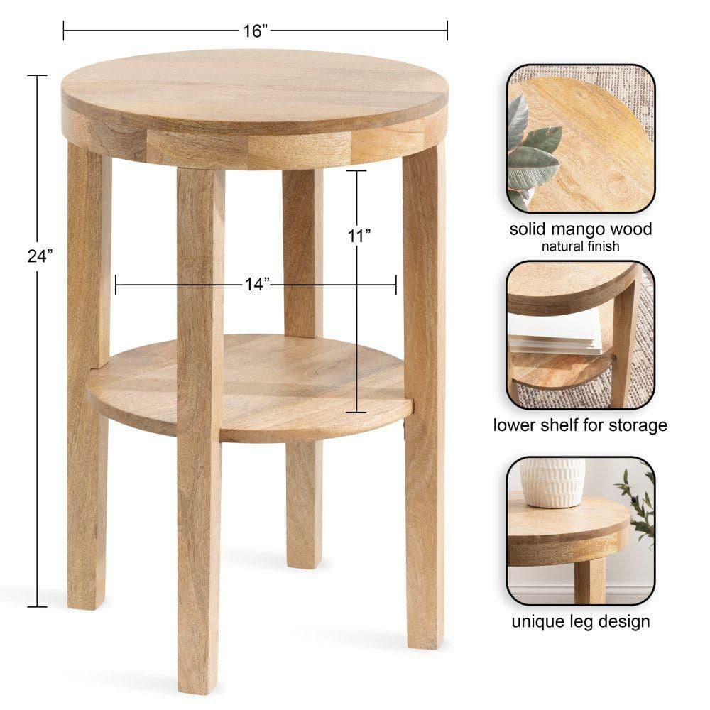 Talcott 16 in. Natural Round Solid Wood End Table - thumbnail 4